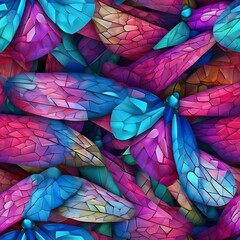 A bright and exciting carnival of colors. Tileable wallpaper, repeating seamless texture, pattern, crystal dragonfly wings, macro photography, ray tracing, unreal engine, delicate, eligant, subtle