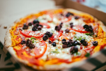 Greek pizza with yeast-free dough.