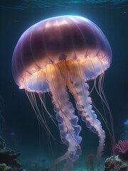 a large jellyfish that swims in the depths of the ocean, in its natural environment.