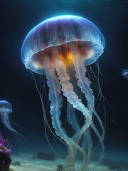 a large jellyfish that swims in the depths of the ocean, in its natural environment.