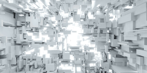 Numerous White Boxes futuristic abstract art 3d render illustration