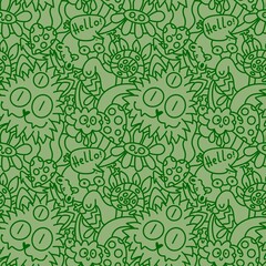 Cartoon doodle seamless monster and cat and frogs and snails pattern for fabrics and linens and kids clothes print