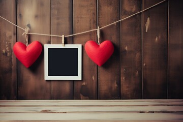 Romantic nostalgia Red heart and two photo frames hanging