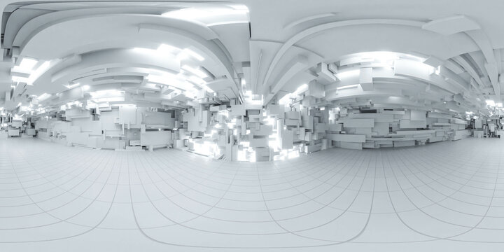 A Spacious Room with lights 360 panorama vr environment map 3D render illustration