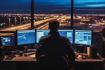 air traffic controller in tower on airport