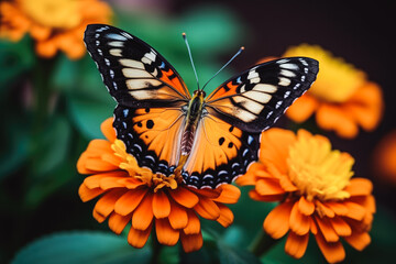 butterfly on flower, close up macro