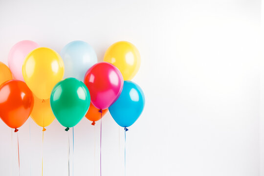Colorful balloons on white background. Copy space