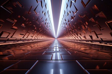 Hi tech passage Neon light tunnel creating a futuristic digital glow