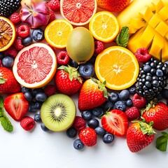 Various colorful fruits, white background