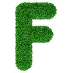 Green grass letter F, 3D rendering isolated on transparent background
