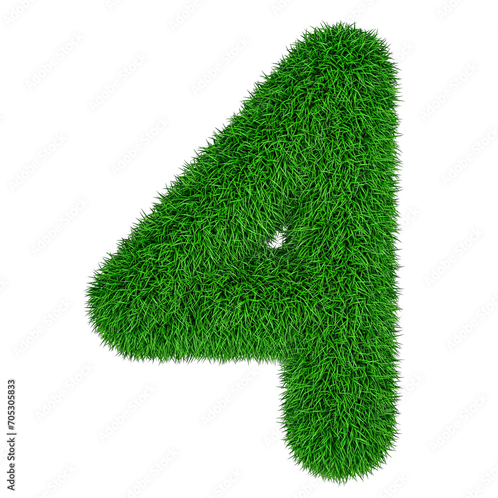 Poster number 4 from green grass, 3d rendering isolated on transparent background
