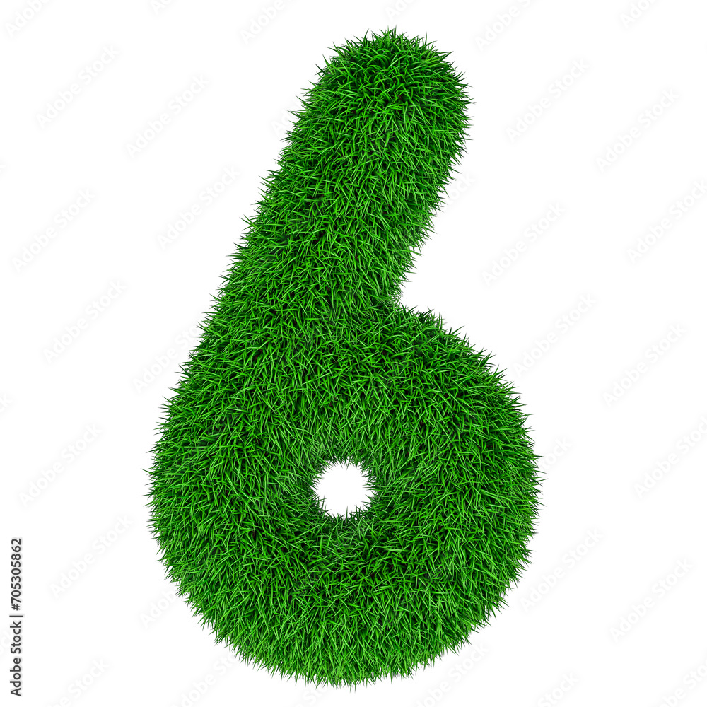 Poster number 6 from green grass, 3d rendering isolated on transparent background