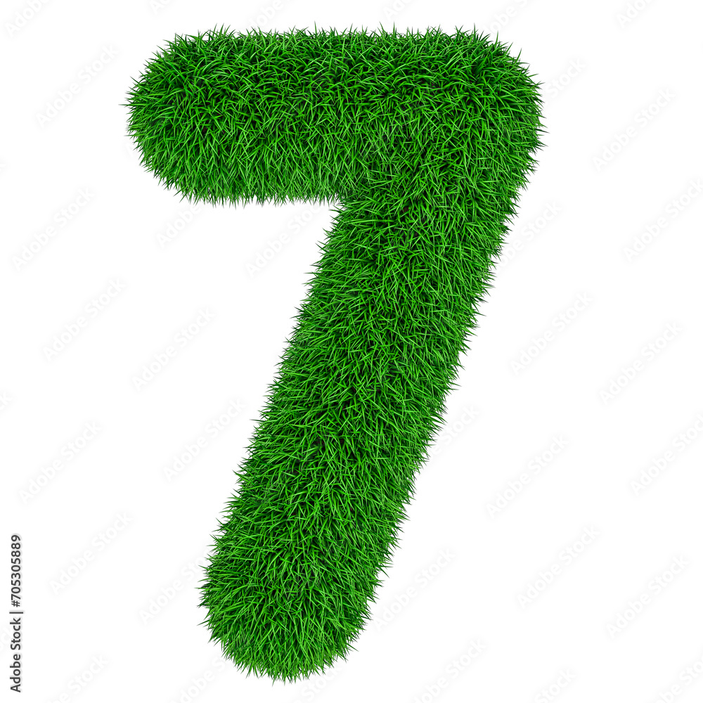 Poster number 7 from green grass, 3d rendering isolated on transparent background