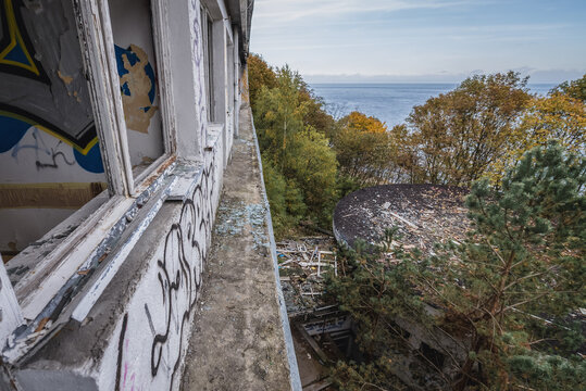 Gdynia, Poland - October 18, 2014: Abandoned Hotel Zdrowie - Health, former holiday and treatment House in Orlowo area of Gdynia