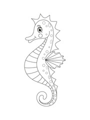 Fototapeta premium Seahorse. Coloring page, coloring book page. Black and white vector illustration.
