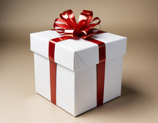 Obraz premium Red ribbon gift box isolated on white and transparent background. PNG format.