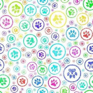 Cartoon animals footprints seamless cat and dog pattern for wrapping paper and fabrics and linens and kids