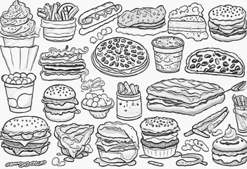 Fototapeten Hand-drawn rough line junk food motif set © SR07XC3