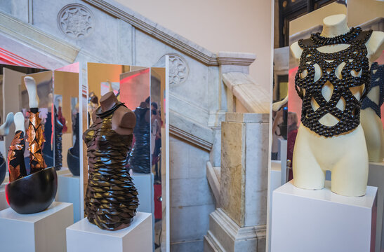 Warsaw, Poland - November 15, 2014: Chocolate fashion, designed by Agnieszka Maciejak and made by Joanna Klimas-Profus on Chocolate Festival in Warsaw