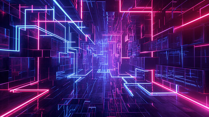 Geometric Maze Of Neon Lines On A Dark Futuristic Ca Scene Technology Wallpaper