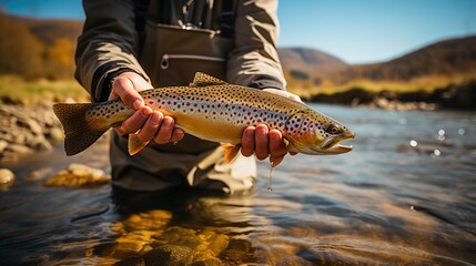 Fly Fishing in the Mountains - obrazy, fototapety, plakaty