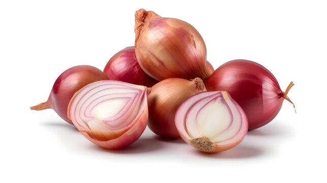 Fresh shallots isolated on white background. With clipping path. Transparent background and natural transparent shadow  Ingredient, spice for cooking