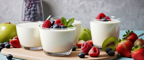 Fresh yogurt with fruits and berries. Ideal for a nutritious start to the day.