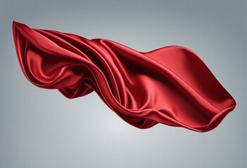 Luxurious red silk cloth floating in air with space for text. 3D mockup for product presentation.
