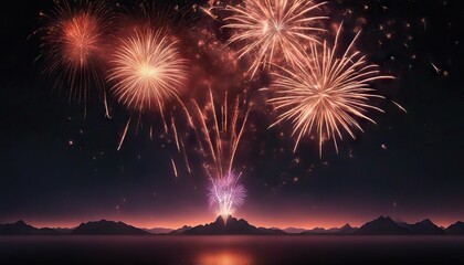 Realistic 3D illustration colorful firework pyrotechnic night dark sky with smoke on isolated black background wallpaper use celebrate happy new year 2021 countdown festival anniversary birthday