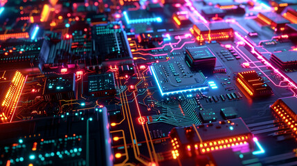 Obraz premium abstract circuit pattern dark neon technology wallpaper