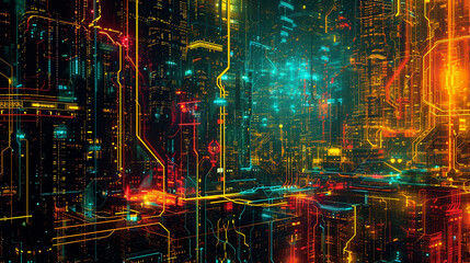 abstract circuit pattern dark neon technology wallpaper