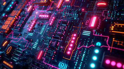 Obraz premium abstract circuit pattern dark neon technology wallpaper