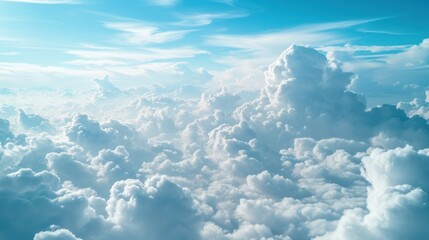 Blue sky with some clouds. View over the clouds.ummer blue sky cloud gradient light white...