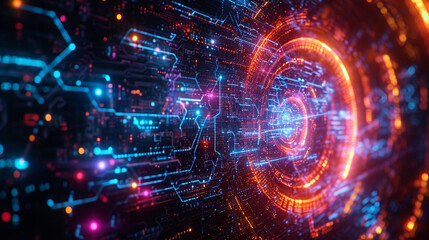 Fototapeta premium abstract circuit pattern dark neon technology wallpaper
