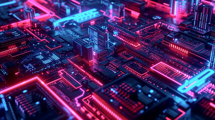 Fototapeta premium Intricate Neon Patterns Forming An Abstract Dark Tec Image Wallpaper