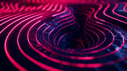 Fototapeta na wymiar Mesmerizing Maze Of Neon Lines On A Dark Surface Wit Image Wallpaper