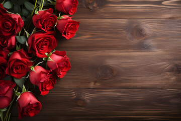 Naklejka na ściany i meble Red roses bouquet on wooden background