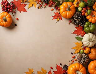 Fototapeta premium Fall and harvest inspired decorations with room for custom printing