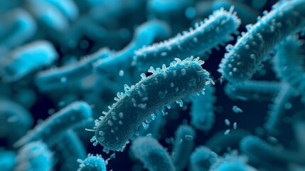 Close up of 3d microscopic blue bacteria - obrazy, fototapety, plakaty