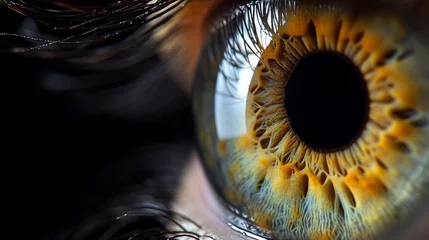 Fototapeten Close up of eye iris on black background, macro, photography © Orxan