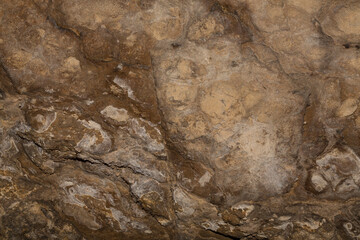 Speleology. The Bacho Kiro cave, Dryanovo, Bulgaria. Stalactite, and stalagmite speleothem formations. - obrazy, fototapety, plakaty