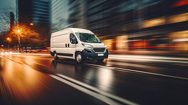 Delivery Van in Urban Evening Traffic