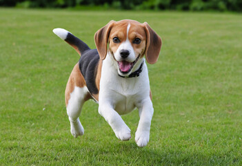 Adorable Beagle Puppy Having Fun Jumping and Playing with its Owner