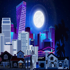night city skyline landscape illustration 