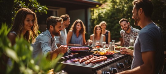 Friends enjoying a barbecue in the backyard