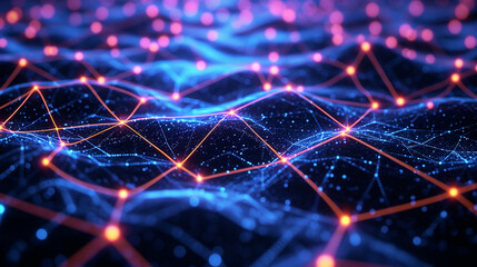 Obraz premium blue neon abstract technology inspired dark wallpaper background
