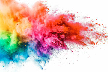 Obraz premium colorful rainbow holi paint color powder explosion isolated white wide panorama background