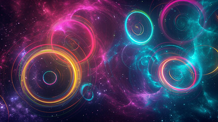 Vibrant Neon Circles Forming An Intricate Tech-inspi View Wallpaper