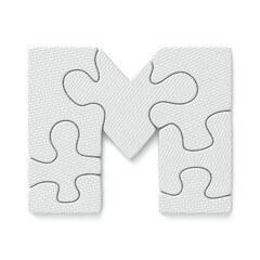 White jigsaw puzzle font Letter M 3D