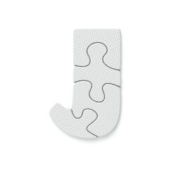 White jigsaw puzzle font Letter J 3D